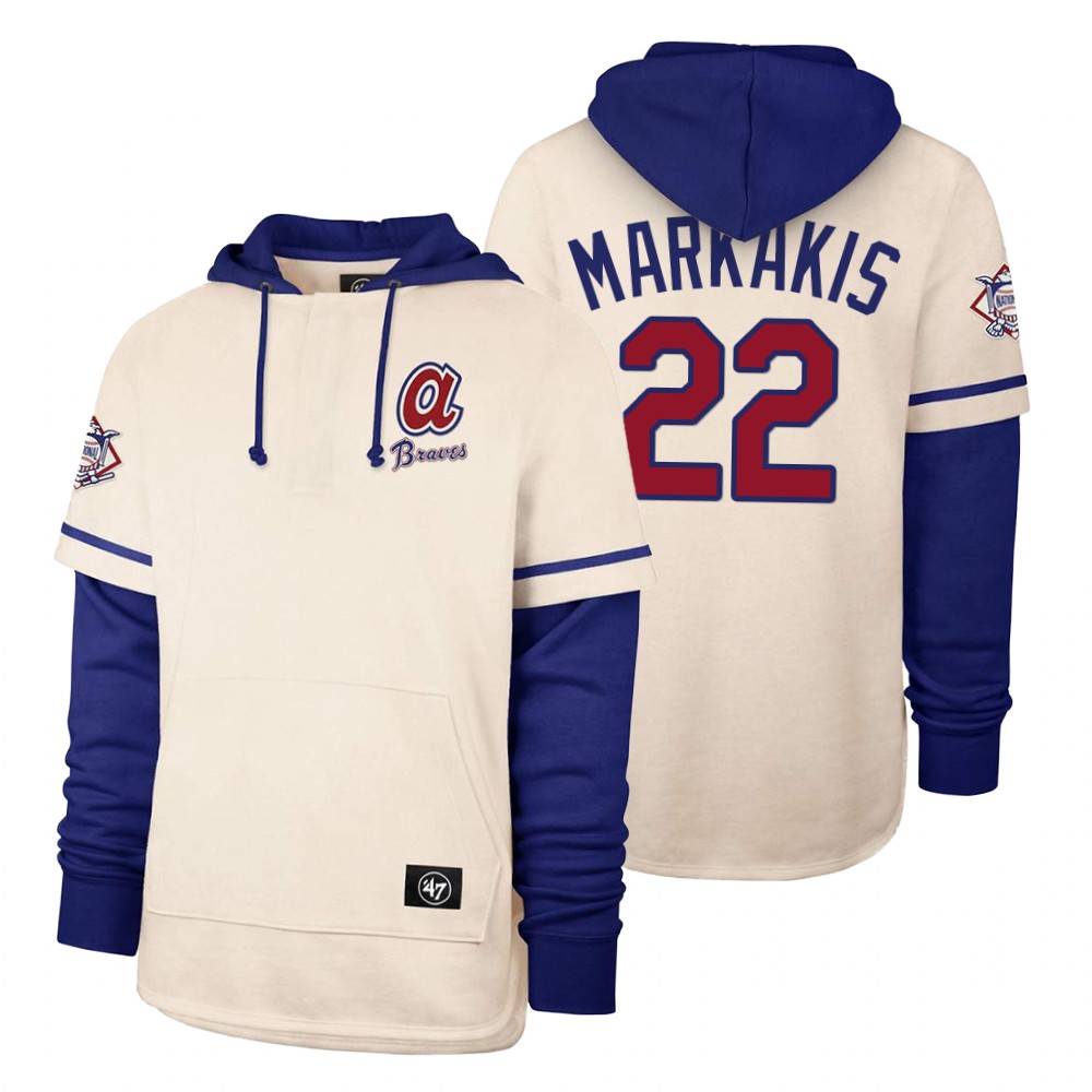 Men Atlanta Braves #22 Markakis Cream 2021 Pullover Hoodie MLB Jersey